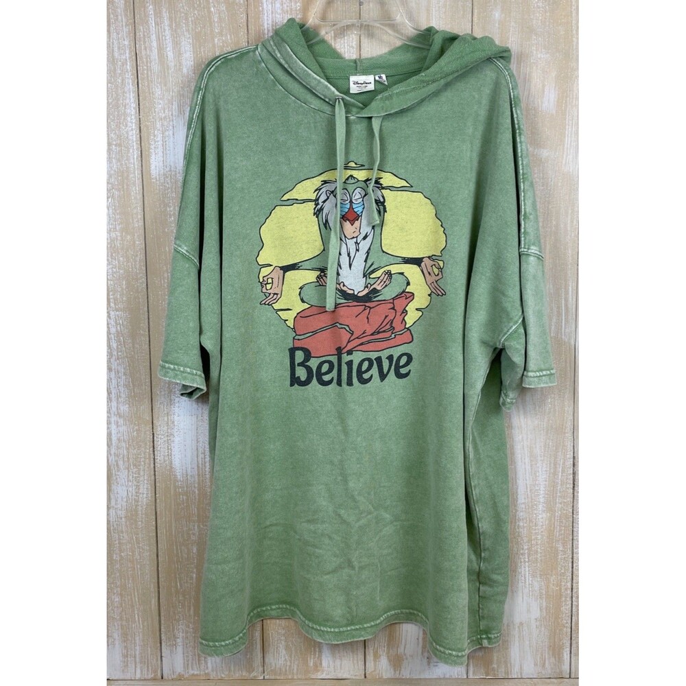 Disney Parks Junk Food Rafiki Believe Hoodie Short Sleeve Green XXL Lion King